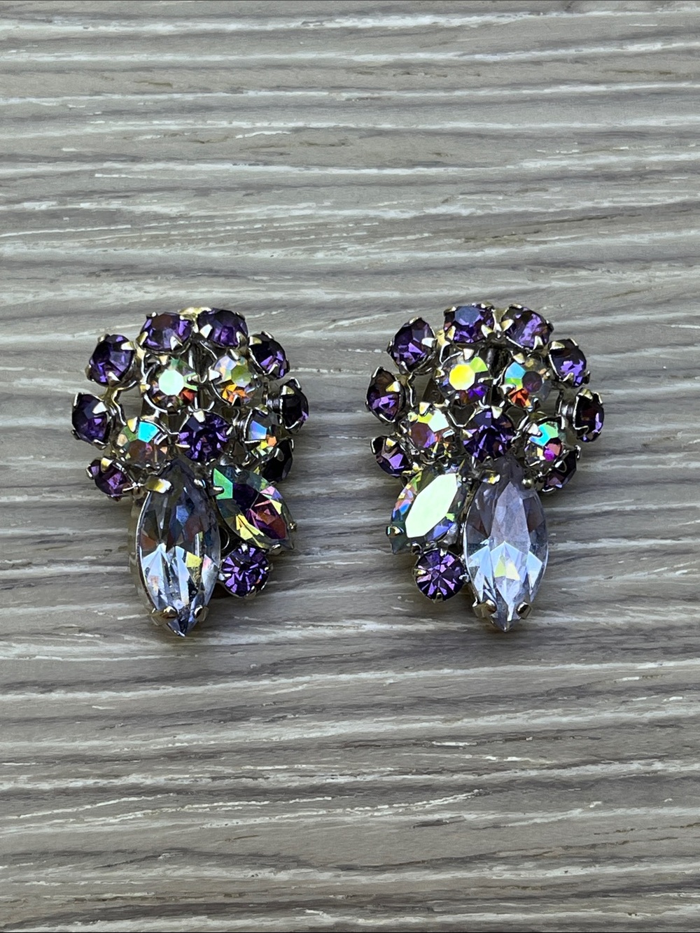 Sherman Crystal Cluster Purple Clip-On Earrings